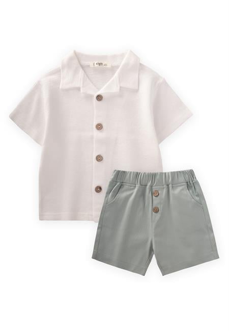 Hawai Şortlu Gömlekli Takım 1-9 Yaş Kırık Beyaz