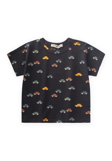 Araba Desenli T-Shırt 1-5 Yaş Antrasit