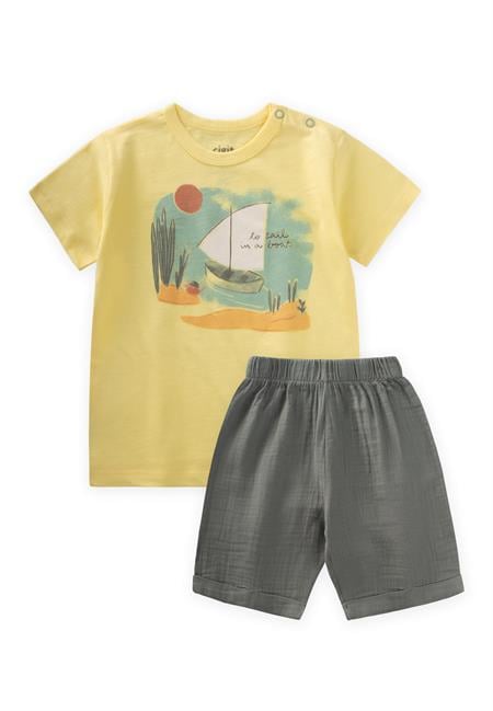 Yelken Baskılı T-Shırt Takım 1-5 Yaş Sarı