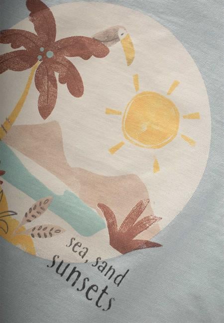 Sunsets Baskılı T-Shırt 1-7 Yaş Mint Yeşili