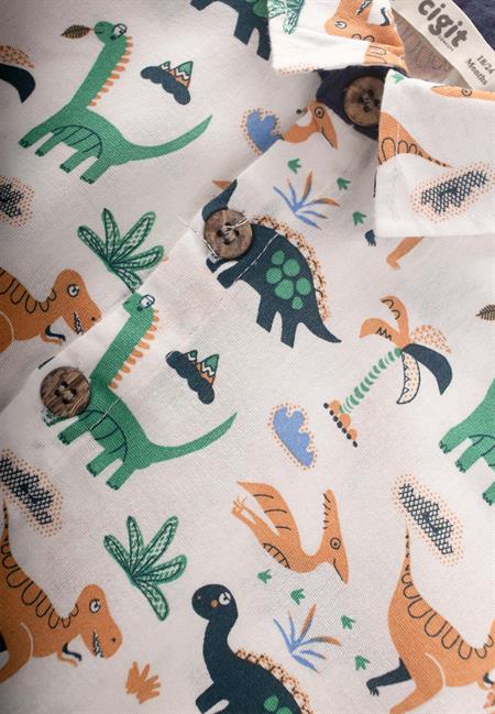 Desenli Gömlek Takım 1-6 Yaş Ekru