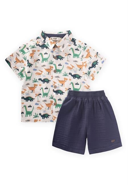 Desenli Gömlek Takım 1-6 Yaş Ekru