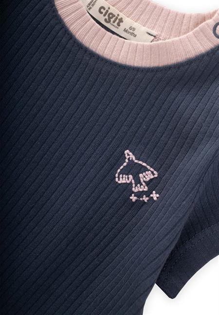 Kuş Nakışlı Garnili Fitilli Takım 0-5 Yaş Lacivert