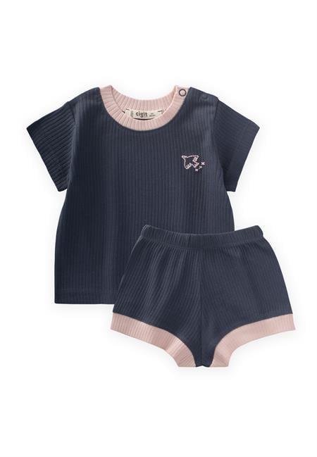 Kuş Nakışlı Garnili Fitilli Takım 0-5 Yaş Lacivert