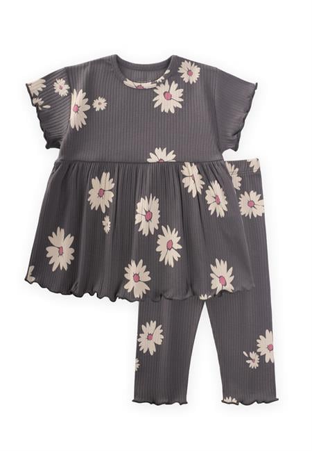 Desenli Fitilli Tunik Takım 1-8 Yaş Gri