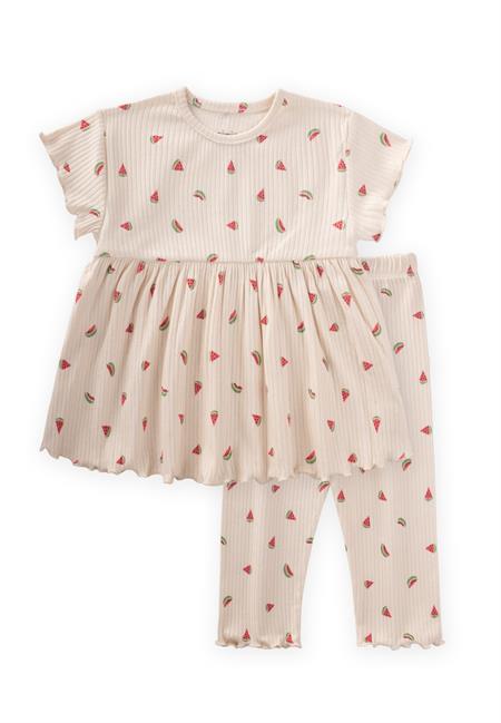 Desenli Fitilli Tunik Takım 1-8 Yaş A Bej