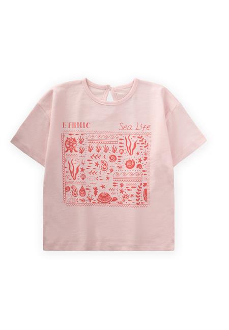Etnik Baskılı T-Shırt 1-8 Yaş Pudra Pembe