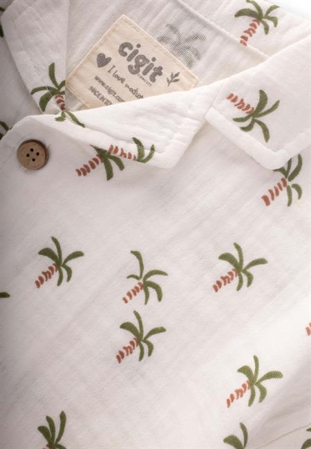 Palmiye Desenli Gömlek Takım 2-10 Yaş Ekru