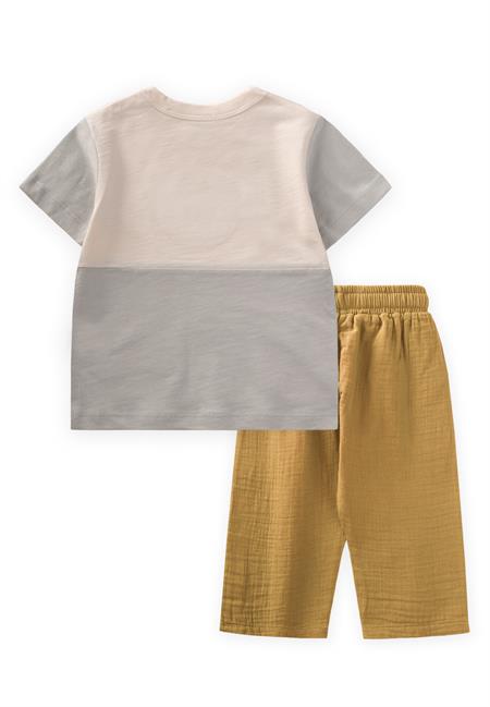 Aplikeli Garni Detaylı T-Shırt Takım 1-5 Yaş Taş