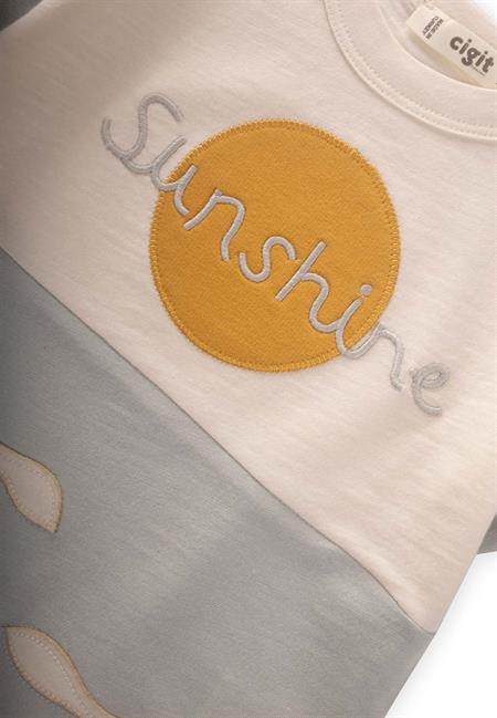 Aplikeli Garni Detaylı T-Shırt Takım 1-5 Yaş Taş