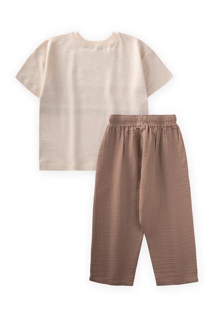 Brave Çizgili T-Shırt Takım 2-10 Yaş EKRU VİZON