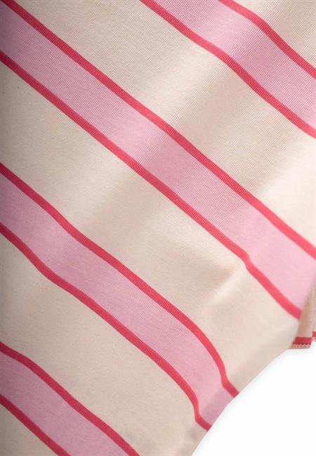 Çizgili Bağlamalı Kız T-Shırt 3-10 Yaş Pudra Geniş Çizgili