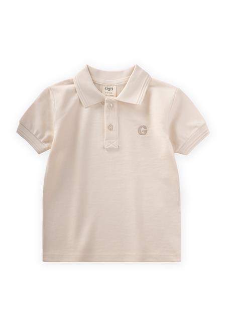 Kabartmalı Polo Yaka T-Shırt 2-10 Yaş Ekru