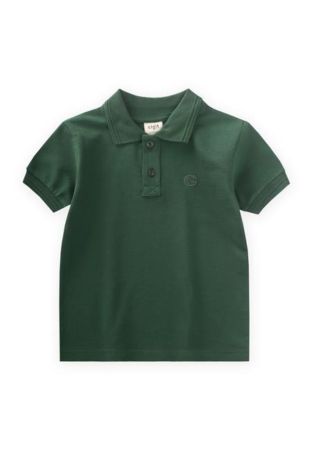 Kabartmalı Polo Yaka T-Shırt 2-10 Yaş Haki Yeşil