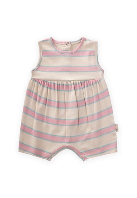 Geniş Çizgili Tulum 0-3 Yaş Pembe Mavi Çizgili