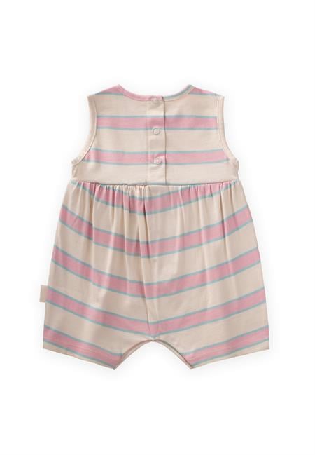 Geniş Çizgili Tulum 0-3 Yaş Pembe Mavi Çizgili