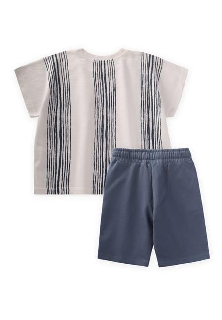 Oversize Çizgili T-Shırt Takım 2-9 Yaş Ekru Lacivert