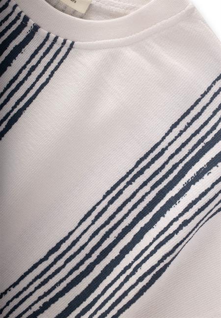 Oversize Çizgili T-Shırt Takım 2-9 Yaş Ekru Lacivert