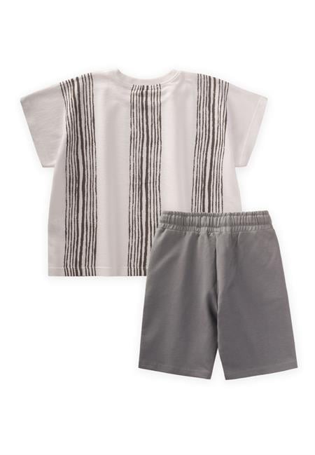 oversize Çizgili T-Shırt Takım 2-9 Yaş Ekru Vizon