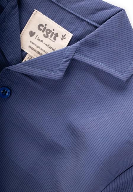 Hawai Çizgili Modal Gömlek 1-8 Yaş İndigo Mavi