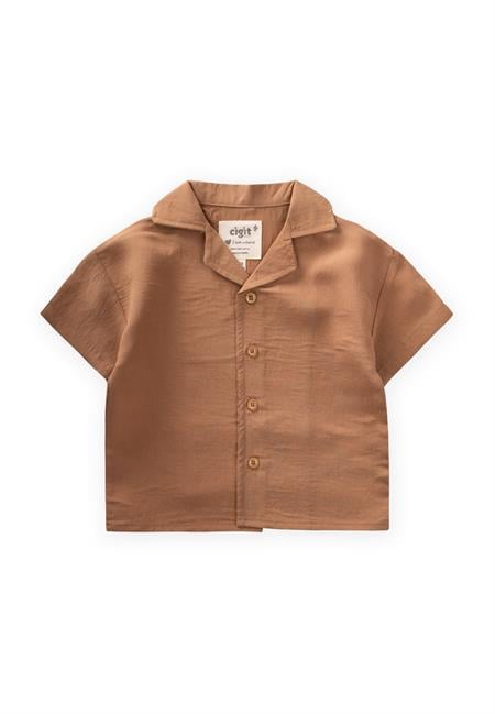 Hawai Çizgili Modal Gömlek 1-8 Yaş Camel