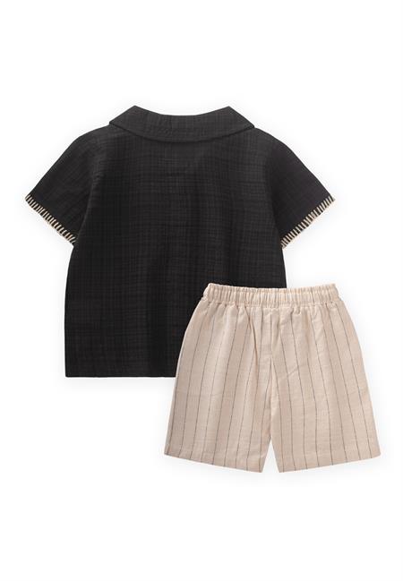 El İşi Detaylı Gömlek Takım 2-10 Yaş Siyah