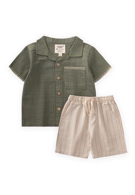 El İşi Detaylı Gömlek Takım 2-10 Yaş Yeşil