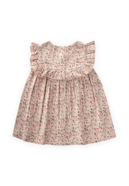 Çıtır Desen Müslin Elbise 0-8 Yaş Pudra Pembe