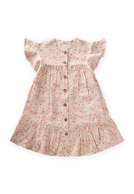 Çiçek Desenli Viskon Elbise 1-10 Yaş Pudra Pembe