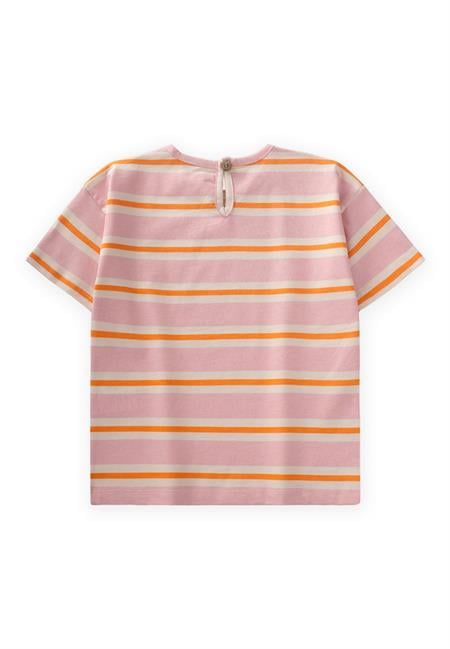 Çizgili Kız T-Shırt 2-10 Yaş Pembe Turuncu Çizgili