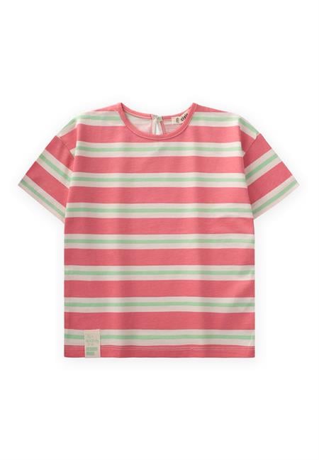 Çizgili Kız T-Shırt 2-10 Yaş Pembe Yeşil Çizgili