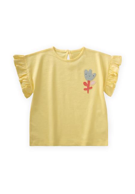Lale Aplikeli Kız T-Shırt 1-7 Yaş Sarı