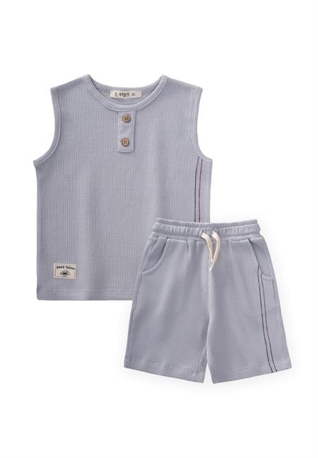 Stil Çizgi Detaylı Sıfır Kol Waffle Takım 2-7 Yaş A Gri