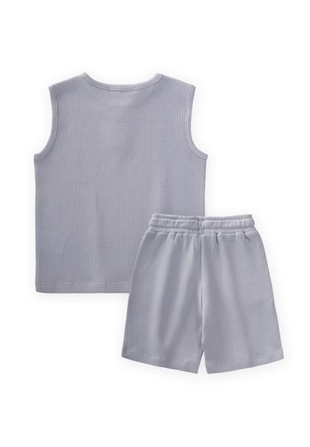 Stil Çizgi Detaylı Sıfır Kol Waffle Takım 2-7 Yaş A Gri