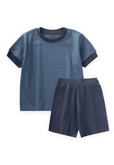 Garnili Fitilli T-Shırt Takım 1-5 Yaş İndigo Mavi