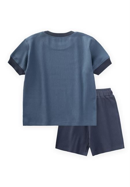 Garnili Fitilli T-Shırt Takım 1-5 Yaş İndigo Mavi