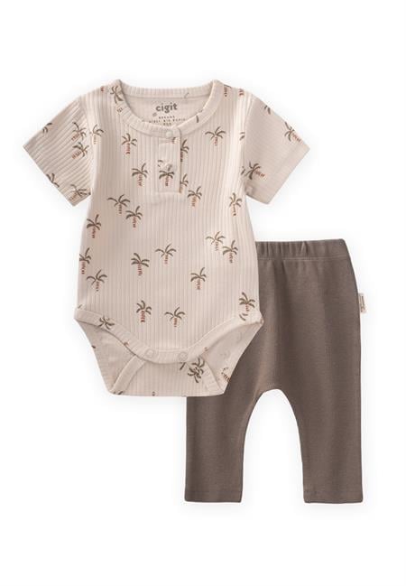 Desenli Zıbın Takım 0-3 Yaş Palmiye Desen