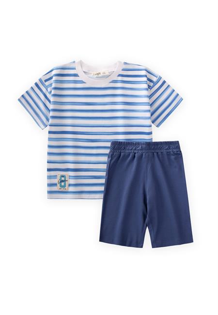 Çizgili Basic Kapri Takım 1-8 Yaş Ekru