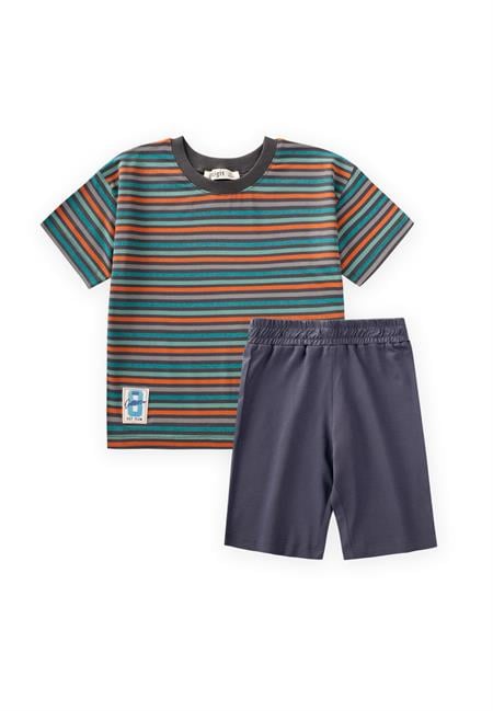 Çizgili Basic Kapri Takım 1-8 Yaş Füme