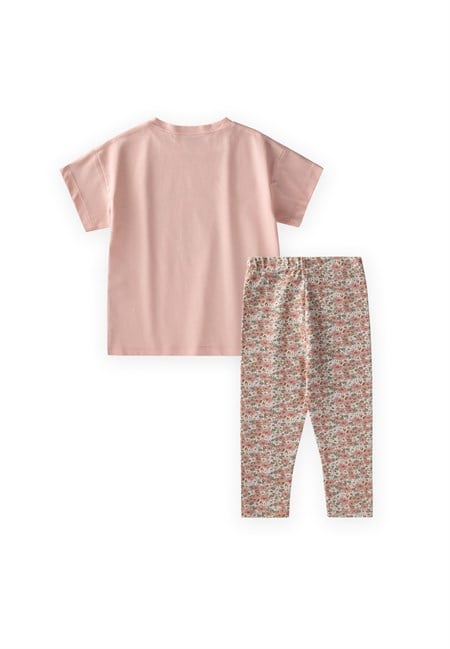 Desenli Taytlı T-Shirt Takım 2-10 Yaş Pudra Pembe