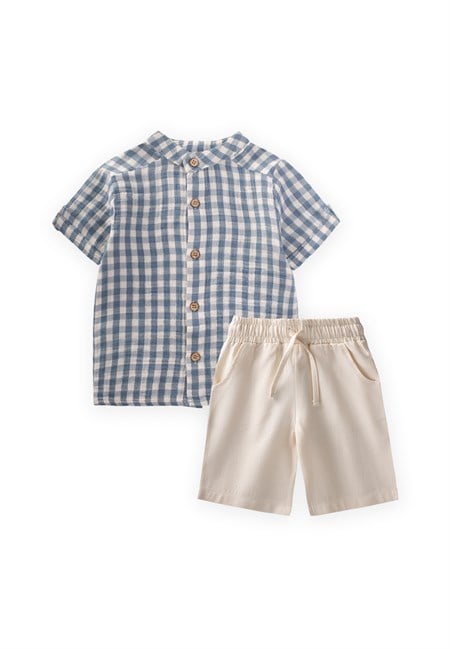 Müslin Gömlek Takım 1-8 Yaş İndigo Mavi