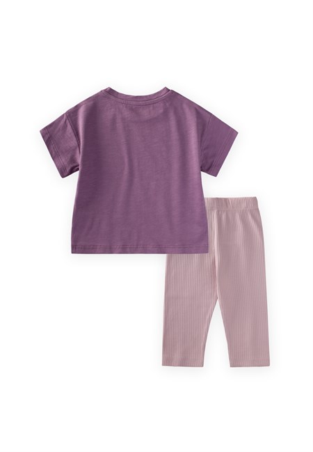 Taylı T-Shirt Takım 1-8 Yaş Mor