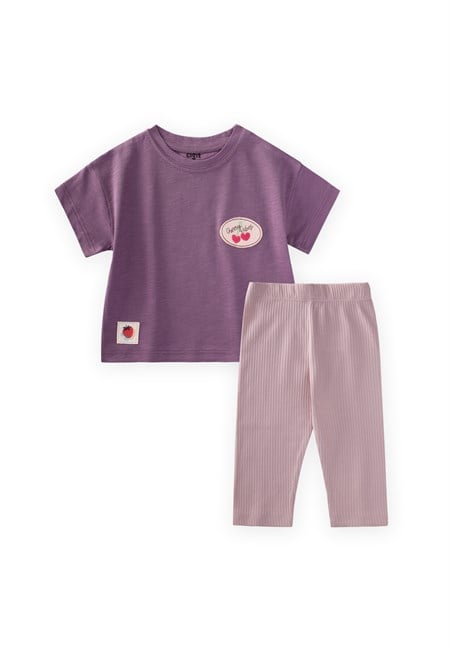 Taylı T-Shirt Takım 1-8 Yaş Mor