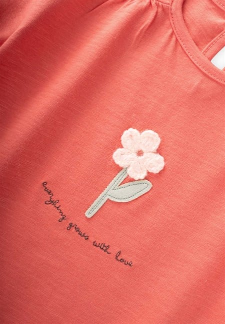 Aplikeli T-Shirt 2-8 Yaş Mercan