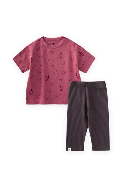 Taytlı T-Shirt Takım 0-3 Yaş Mürdüm