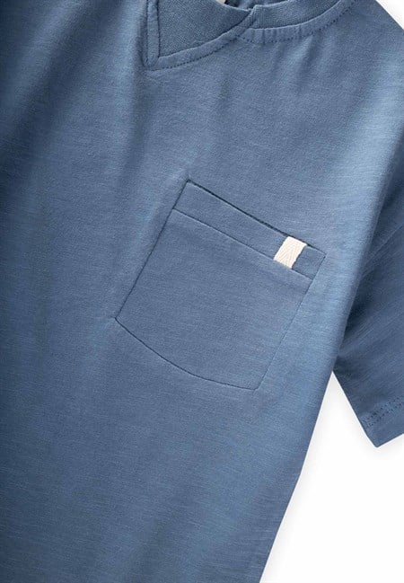 Yaka Detaylı T-Shirt 2-12 Yaş İndigo Mavi