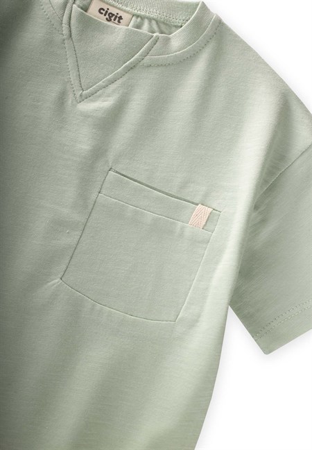 Yaka Detaylı T-Shirt 2-12 Yaş Su Yeşili