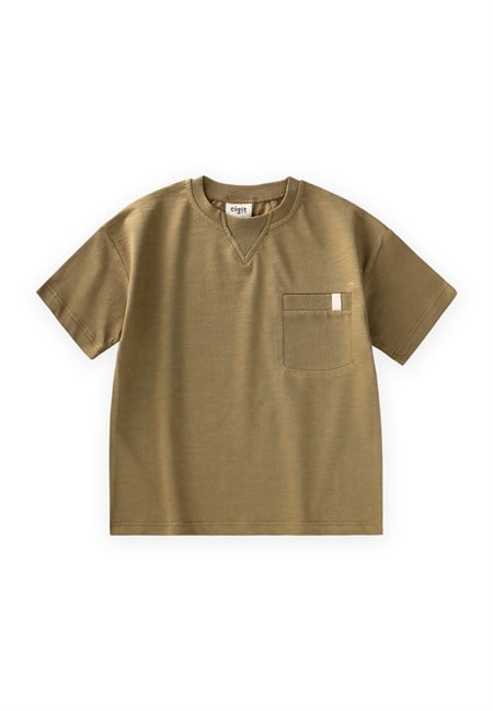 Yaka Detaylı T-Shirt 2-12 Yaş Olive