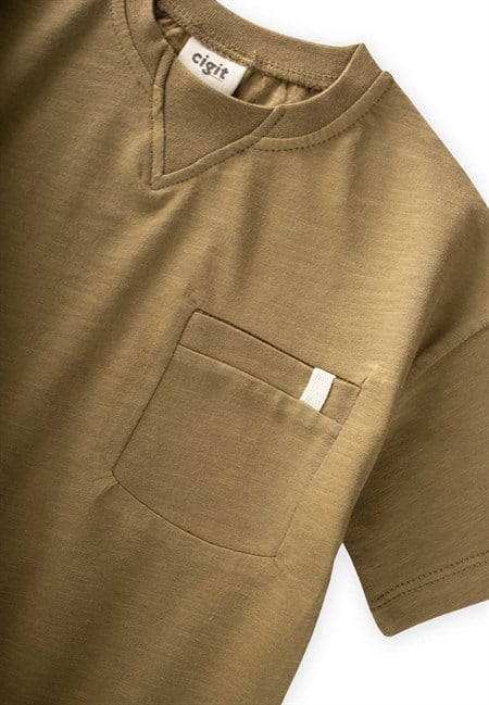 Yaka Detaylı T-Shirt 2-12 Yaş Olive