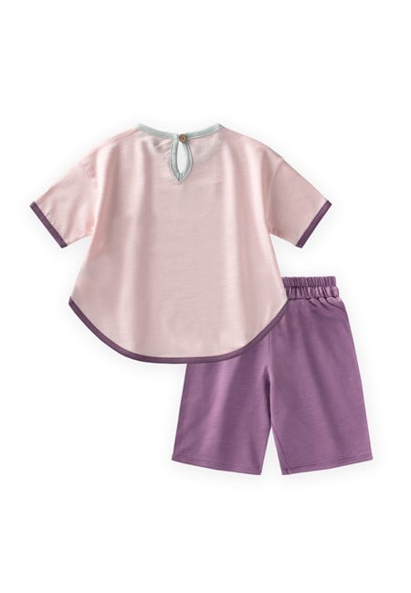 Biye Garnili Oversize Şortlu Takım 1-7 Yaş Pudra Pembe